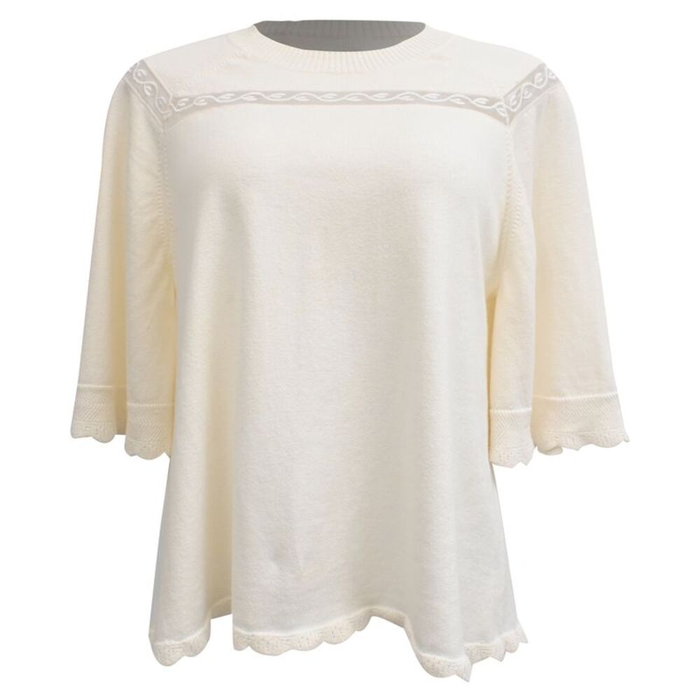 See by Chloé Scalloped Accent Shirt Sleeve Sweater in Cream Cotton